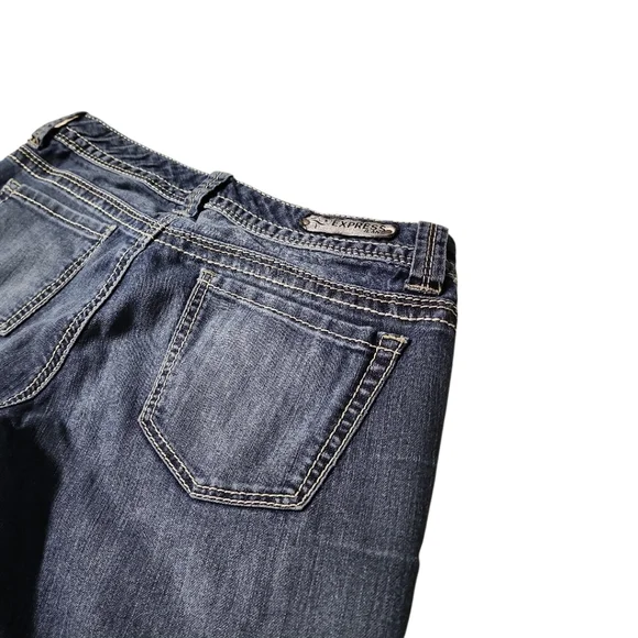 Express Skinny Low Rise Jeans Women Sz 0 Medium‎ Wash Y2k Style Stitches - Picture 11 of 13